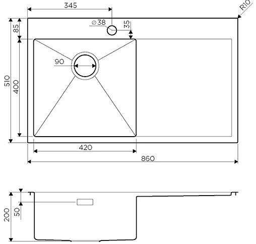 Мойка кухонная Omoikiri Akisame 86-IN-L нержавеющая сталь 4993760