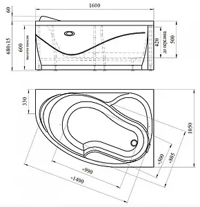 Ванна акриловая Radomir Амелия 160х105 R 1-01-0-2-1-017, 2