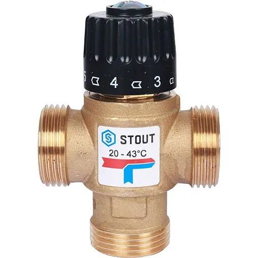 Трехходовой термостатический смесительный клапан 1&quot; +20...+43°С Kvs 2.5 Stout SVM-0120-254325
