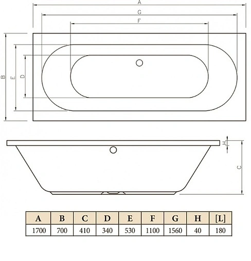 Ванна акриловая C-bath Cora 170x70 CBQ001001