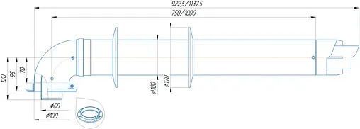 Комплект дымохода Ø 60/100мм L=1000мм Krats Стандарт KTS-02FR-075