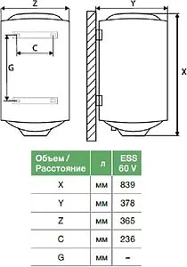 Водонагреватель накопительный электрический Thermex Champion ESS 60 V Silverheat 111030, 2