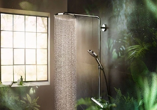 Душевая система с термостатом для душа Hansgrohe Raindance Select S 240 1jet PowderRain шлифованный чёрный хром 27633340