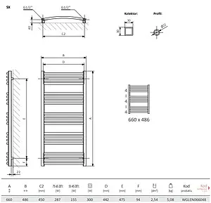 Полотенцесушитель электрический лесенка Terma Lena 660x486 белый WLLEN066048 K916E1Е8, 2