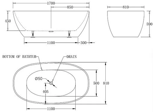 Ванна акриловая отдельностоящая BelBagno 170x81 без перелива  BB81-1700-W0