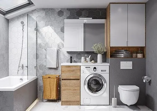 Тумба-умывальник напольная над стиральной машиной Aquaton Лондри 105 L дуб сантана 1A2670K1LH0C0+