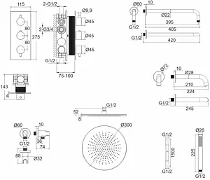 Душевая система с термостатом для ванны WHITECROSS Y black чёрный матовый YSET11BL Душевая система с термостатом для ванны WHITECROSS Y black чёрный матовый YSET11BL, 2