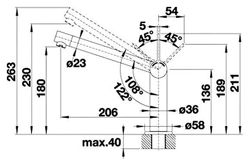 Смеситель для кухни Blanco Seda хром/чёрный 519063