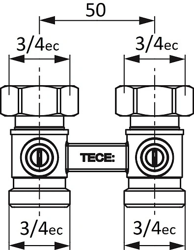 Узел нижнего подключения радиатора прямой ¾&quot;ек x ¾&quot;нг TECE 8740435