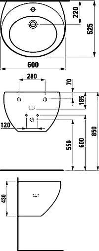 Раковина Laufen Alessi One 60 c покрытием LCC белый 8.1097.2.400.104.1