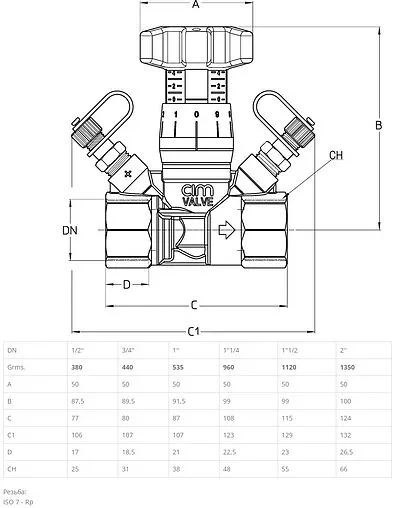 Балансировочный клапан ½&quot;в х ½&quot;в Kvs 1.75 Cimberio CIM 787OT 12