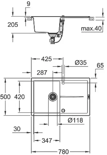 Мойка кухонная Grohe K400-78 серый гранит 31639AT0