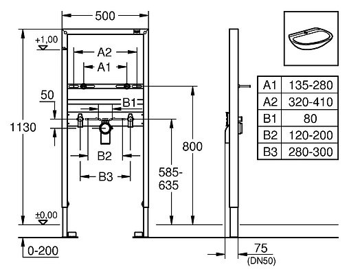 Инсталляция для раковины Grohe Rapid SL 38554001