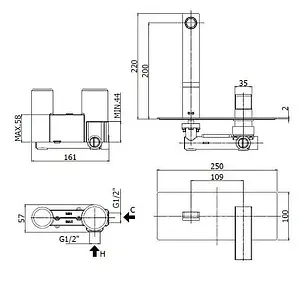 Смеситель для раковины из стены Paffoni Tango полированная сталь TA105ST Смеситель для раковины из стены Paffoni Tango полированная сталь TA105ST, 2