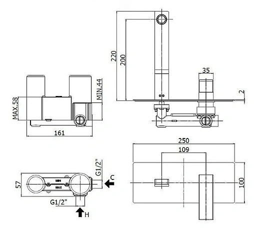Смеситель для раковины из стены Paffoni Tango полированная сталь TA105ST