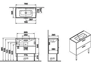 Тумба-умывальник напольная VitrA Mia 80 белый 66109 Тумба-умывальник напольная VitrA Mia 80 белый 66109, 2