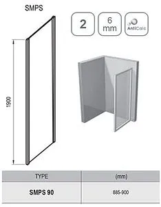 Боковая стенка 900мм прозрачное стекло Ravak SmartLine SMPS-90 R 9SP70A00Z1, 2