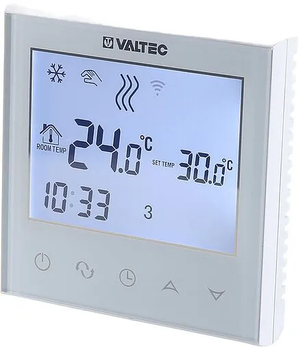 Проводной комнатный терморегулятор двухконтурный Wi-Fi 230В Valtec белый VT.AC713.0.0