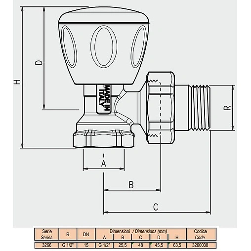 Вентиль регулирующий угловой ½" в/н Tiemme 3260038 Вентиль регулирующий угловой ½" в/н Tiemme 3260038