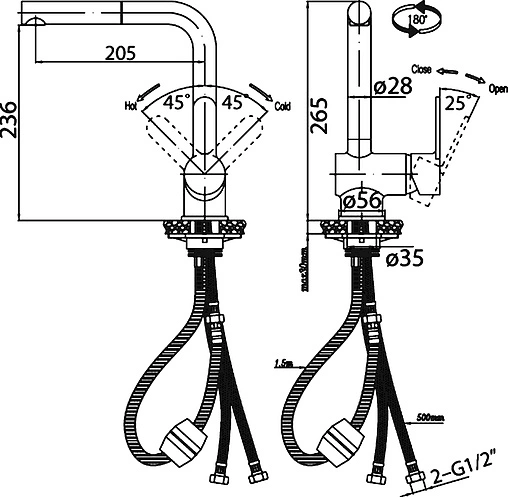 Смеситель для кухни с выдвижным изливом BelBagno Tanaro хром TAN-LADM-CRM