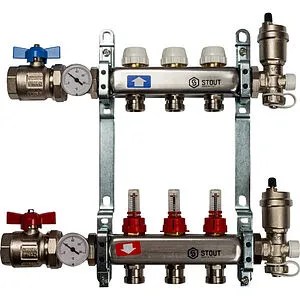 Группа коллекторная с расходомерами 3 отвода 1&quot;в/в x ¾&quot;ек Stout SMS 0907 000003, 1
