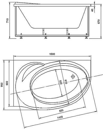 Ванна акриловая Aquatek Бетта 150x95 L с фронтальной панелью с каркасом (разборный) BET150-0000067