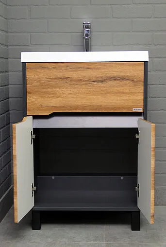 Тумба под умывальник напольная Домино Karat 60 дуб вотан/антрацит DK3210T