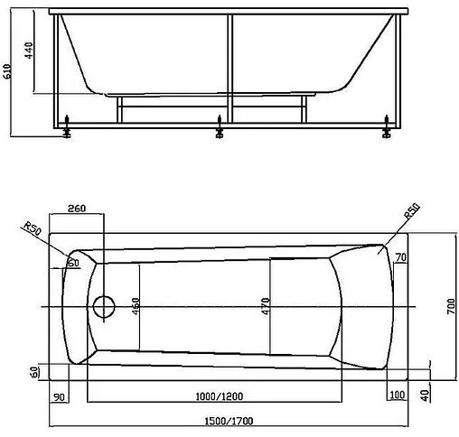 Ванна акриловая Aquatek Либра New 150x70 L с фронтальной панелью, с каркасом (разборный) LIB150N-0000002