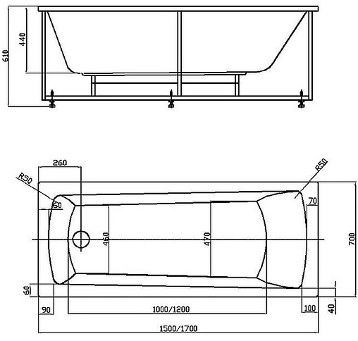 Ванна акриловая Aquatek Либра New 150x70 L с фронтальной панелью с каркасом (вклеенный) LIB150N-0000003