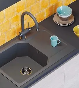 Смеситель для кухни с подключением к фильтру Omoikiri Yamada-BL чёрный/хром 4994226, 3