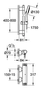 Душевая стойка с термостатом Grohe Grohtherm 2000 New хром 34281001 Душевая стойка с термостатом Grohe Grohtherm 2000 New хром 34281001, 2