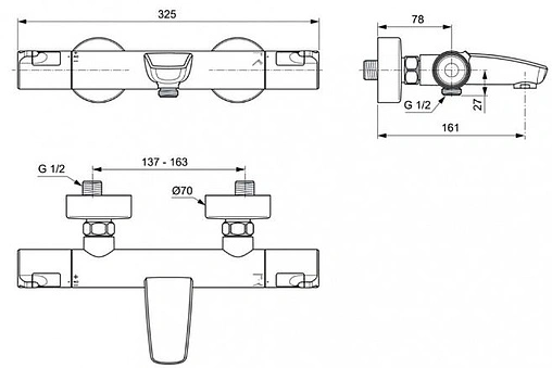 Термостат для ванны Ideal Standard Ceratherm T50 хром A7223AA