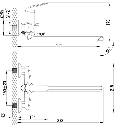 Смеситель для ванны с длинным изливом Lemark plus Advance хром LM1251C