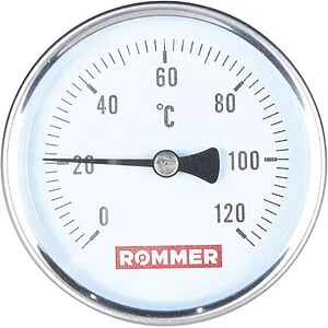 Термометр биметаллический Rommer 80мм 120°С гильза 100мм ½&quot; RIM-0001-801015, 1