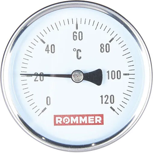 Термометр биметаллический Rommer 80мм 120°С гильза 100мм ½&quot; RIM-0001-801015