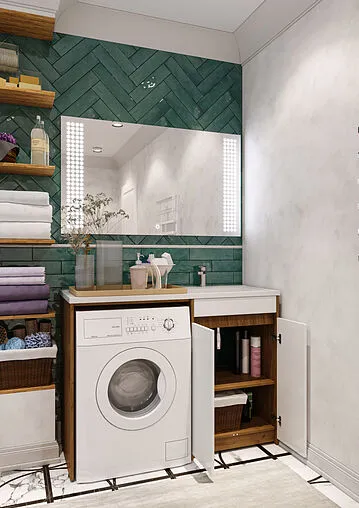 Тумба-умывальник напольная над стиральной машиной Айсберг Домино 120 белый/дуб вотан DD4213T+