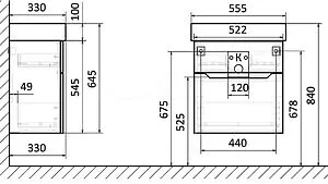 Тумба под умывальник подвесная Raval Brik 55 белый Brk.01.55/P/W/RL, 2