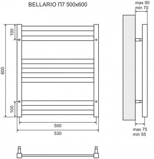 Полотенцесушитель водяной лесенка Lemark Bellario П7 500x600 черный матовый LM68607BL