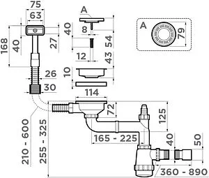 Сифон бутылочный для мойки с переливом Omoikiri WK-1-S-IN 4956490 Сифон бутылочный для мойки с переливом Omoikiri WK-1-S-IN 4956490, 2