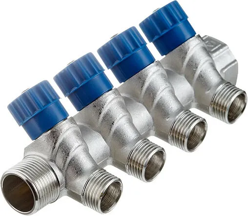 Коллектор регулирующий проходной 4 отвода ¾&quot;в/н x ½&quot;к Valtec VTc.560.N.0504