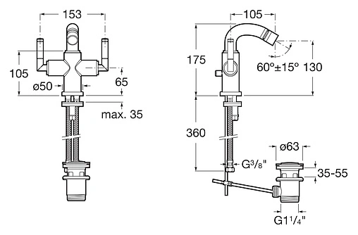 Смеситель для биде Roca Loft Elite хром/серый 5A6051C00