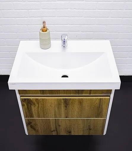 Тумба-умывальник подвесной Домино Uno 60 дуб вотан/белый DU1512T+WB.FN/Fest/60-C/WHT.G/S1