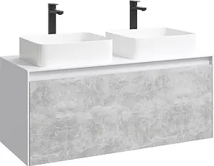 Тумба-умывальник подвесная Aqwella Mobi 120 белый/бетон светлый MOB0112W+MOB0712BS+641945+641945 Тумба-умывальник подвесная Aqwella Mobi 120 белый/бетон светлый MOB0112W+MOB0712BS+641945+641945, 1