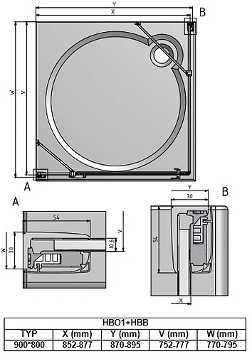 Душевое ограждение 900x800мм прозрачное стекло Roltechnik Hitech Line HBO1+HBB/900*800 284-9000000-06-02+286-8000000-06-02