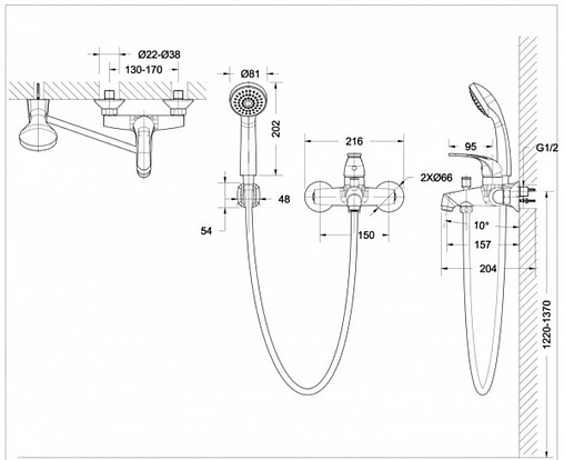 Смеситель для ванны Bravat Fit хром F6135188CP-B-RUS