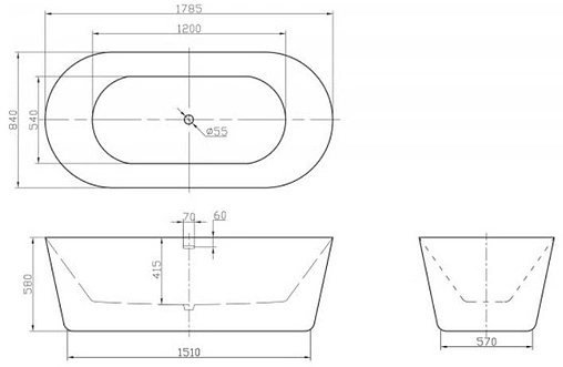 Ванна акриловая отдельностоящая BelBagno 178x84 BB306-1785