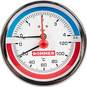 Термоманометр аксиальный Rommer 80мм 4 бар 120°С ½&quot; RIM-0005-800415, 1
