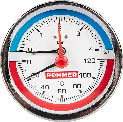 Термоманометр аксиальный Rommer 80мм 4 бар 120°С ½&quot; RIM-0005-800415