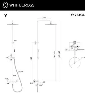Душевая система с термостатом для ванны WHITECROSS Y brushed gold золото брашированное Y1234GLB Душевая система с термостатом для ванны WHITECROSS Y brushed gold золото брашированное Y1234GLB, 2