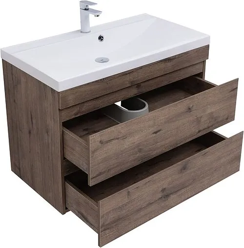 Тумба-умывальник подвесная Aquanet Нота New 90 дуб веллингтон/табак 00334193+00284114